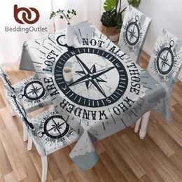 BeddingOutlet Compass Tablecloth for Kitchen Nautical Map Waterproof Table Cloth World Map White Decorative Table Cover T200707