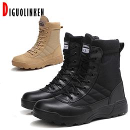 Fashion Military Boots Mens Leather Tactical Desert Army Combat Boots Militares Winter Men Hiking Shoes Working Safty Plus Size 201127