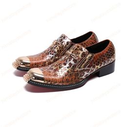 Fashion Snakeskin Pattern Men Derby Shoes British Style Brogue Men Party Shoes Genuine Leather Men Height Increasing Shoes