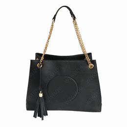 Fashion Pu Leather Totes Handbags Women Handbag Tote Shoulder Bags Black Gold Chain Tassels Bag Cross Body bags Pure Colour Female Lady Purse Wallet 37CM