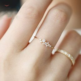 Delicate CZ Crystal Rings for Women Girls Dainty Thin Ring Gold Silver Color Cubic Zirconia Ring Wedding Gift Jewelry H40