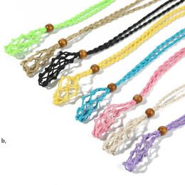 Favour Hand-woven Necklace Wax Line Cord Woven Pendants Jewellery Crafts with Wooden Beads Women Neck Decoration 8 Colours RRB13417