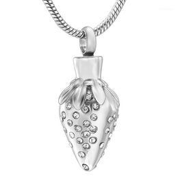 Pendant Necklaces Strawberry Inlay Crystal Cremation Jewelry For Ashes Silver Gold Rose Black Men/Women Memorial Urn Necklace1