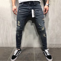 Hommes Jeans Mode 2019 Ripped Skinny Jeans Hommes Hip Hop Jean Pantalon Marque Homme Slim Denim Pantalon Streetwear cala masculina D25 201118