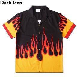 Dark Icon Flame Shirt Men Vintage Street Men's Shirt Summer Hawaiian Shirt Man Clothing 220224