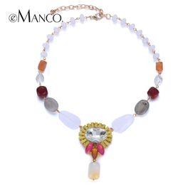 flower acrylic beads pendant necklaces for women crystal resin zinc alloy plant trendy statement choker necklace jewelry Y200323