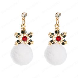 Elegant Snowflake Colourful Crystal Dangle Earrings Charm Rhinestone Inlaided Hairball Drop Earrings Christmas Gift for Girl