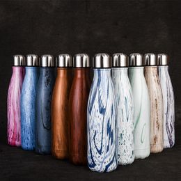 Fashion wood grain stainless steel water bottle sports outdoor home vacuum cup water cup wood grain 10 styles T3I51240