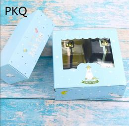 Gift Wrap 15Pcs 3 Sizes Blue Paper Cupcake Box 2/4/6 Cup Cake Boxes Baking Mooncake/Cookies Packing With Window Wedding Supplies1