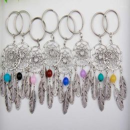 antique key ring UK - Keychains Antique Silver Dream Catcher Feather Tassel Multicolor Bead Charm Dreamcatcher Keyring Keychain Decorations Women Bag Jewelry1
