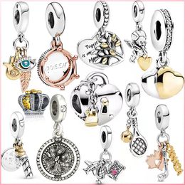 Fits Pandora Sterling Silver Bracelet 20pc Queen Tennis Racket Ladybug Locker key Beads Charms Diy European Style Charm Fashion DIY Jewellery Women Gift