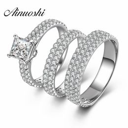 AINUOSHI Infinity Anniversary Promise Wedding Band Engagement Princess Cut 925 Sterling Silver Women Men Promise Lover Gift Ring Y200106