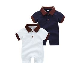 New Fashion Boys Girls Brand Rompers Infant Summer Short Sleeve Jumpsuits Kids Cotton Turn-down Collar Onesies