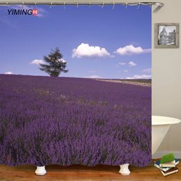 YIMING Beautiful lavender garden printed bathroom shower curtain polyester washable curtain waterproof shower curtain mildew T200711