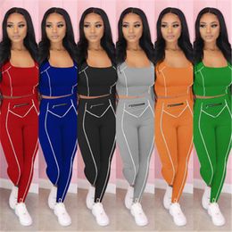 Ladies Stripe Sports Sets Fashion Trend Solid Colour Long Sleeve Zipper Tops Pants Suits Designer Female Winter New Casual Slim Tracksuits