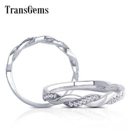 Transgems Solid 14K 585 White Gold Pave Twist Engagement Ring Wedding Band for Women with Accents Anniversary Gifts Y200620