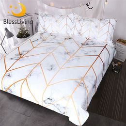 BlessLiving Marble Texture Bedding Set Black White Golden Duvet Cover Set 3-Piece Stylish Bed Cover Nature Inspired Bedclothes Y200111