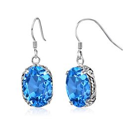 Silver 925 Fashion Jewellery Oval Blue Topaz Earrings For Women Party Valentines Earring Fine Jewellery Pendientes Wife Gifts Hot