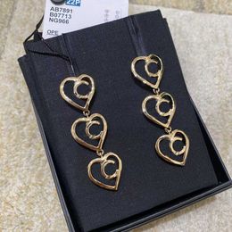 2022 Top quality charm one samll Heart shape drop earring and three pcs hearts in 18k gold plated for women wedding Jewellery gift have box stamp PS7190