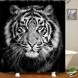 OLOEY 3D Print Animal Shower Curtains Bath Screens Waterproof Curtains for Bathroom Decor Customized Lion Tiger Beast 201127