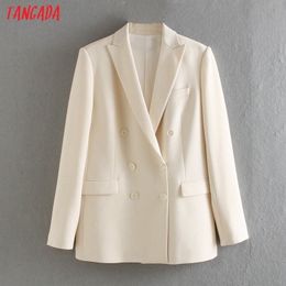 Tangada women solid blazer double breasted female long sleeve elegant jacket ladies business blazer formal suits 3L66 201201