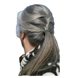 Silver gray hair ponytail extension silver grey afro bun or puff Sliky Straight drawstring human hair ponytails clip in real hair Grey Color