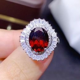 Cluster Rings Luxury Garnet Ring 8*10MM Natural Wine Red Gemstones Fine Jewelry Classic Style For Women Birthday Gift Real 925 Sterling Silv