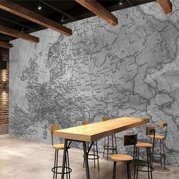 Custom Any Size Mural Wallpaper European Style Personality Cement Wall World Map Wall Painting Restaurant Cafe Background Fresco