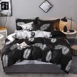 4Pcs/Set Bedding Set 19 Style Household Products Aloe Cotton Bed Set Leaves Plaid Modern Bed Sheet Pillowcase & Duvet Cover 201021