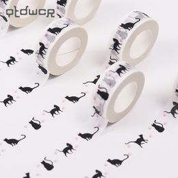 1PC New 15mm X 10m Cartoon Black Cat Japanese Paper Tapes Masking Tape Decorative Adhesive Tapes for Child Stationery Gifts