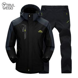 TRVLWEGO Man Trekking Hiking Fishing Outdoor Coat&Pants Set Black Sports Single Jackets & Quick-drying Camping Trouser Suit 201127