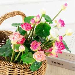 Fake Lotus (7 Stems/Bunch) 10.63" Length Simulation Water Hibiscus for DIY Bridal Bouquet Home Decorative Artificial Flowers