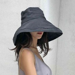 Spring Summer Women Hat Flat Linen Bucket Hats For Women Travel Sun Cap Japanese Foldable Solid Colour Female Simple Fisherman G220311