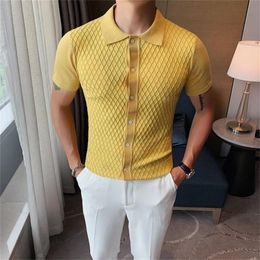 Men Knitwear Polo Design Summer Short Sleeve Thin Fashion Blouse Slim Cardigan Luxury Business Casual Shirt 220301