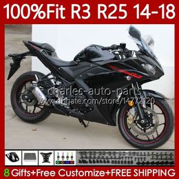 Injection OEM Fairings For YAMAHA YZFR3 YZFR25 YZF-R25 2014-2018 Bodywork 102No.190 YZF-R3 YZF R3 R25 Glossy black 14 15 16 17 18 YZF R 3 25 2014 2015 2016 2017 2018 Body Kit