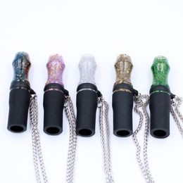 Latest Colorful Resin Silicone Filter Mouthpiece Holder Tips Titanium Steel Necklace Hanging Rope Leather Pouch Bag Hookah Shisha Smoking