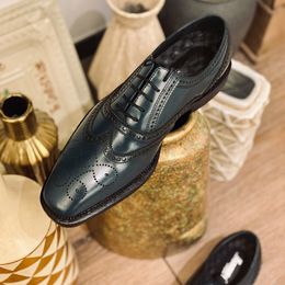 2022 Green Brogue Shoes Handmade Square toe Covered Full Grain Leather Gentlemen Dress Shoes Men Oxfords