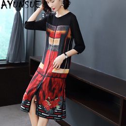 AYUNSUE Summer Dress Female Silk Casual Floral Plus Size Dresses for Women 4xl 5xl 6xl Midi Beach Elegant Vestidos KJ1853 T200416