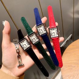 handmade fashion rectangle quartz watch genuine cow leather wristwatch luxury brand logo women square clock AAA quality