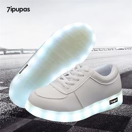 Colorful Luminous sneakers Unisex led shoe boy with lighted sole for kids light up shoe girl Glowing Usb charge sneakers LJ201027