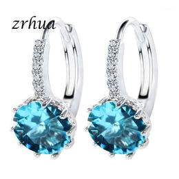 Stud ZRHUA Original 925 Sterling Silver Cubic Zirconia Crystal Classic Round Earrings For Women Wedding Bijoux Brinco Big Sale1