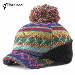 Fibonacci New High Quality Multicolor Knitting Baseball Cap Female Hairball Short Brim Women for Hats Y200714