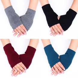 1 Pairs Soft Elastic Warmer Mittens Crochet Knitted Gloves Hand Wrist Fingerless Gloves Solid Color Warm Combed Cotton