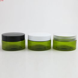 20 x 100g 3.33OZ Empty Green Medium Plastic Cosmetic Jar 100CC Packaging With White Black Clear Lids Sealgood qualtity