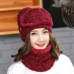 Sets 3 Variety Wearing Velvet Hats Women Warm Winter Thick Wool Beanies Hat Bib Mask Female Knit Skullies Ear Protector Caps Y200102