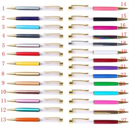 Wholesale 27 Colours DIY Empty Tube Ballpoint Pens Metal Pen Self-filling Floating Glitter Dried Flower Crystal Pen Student Writing Gift Favours