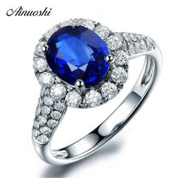 AINUOSHI 2 Carats Oval Cut Blue Sona Halo Rings 925 Sterling Silver 4 Prongs Rings Engagement Anniversary Women Wedding Lover Y200106