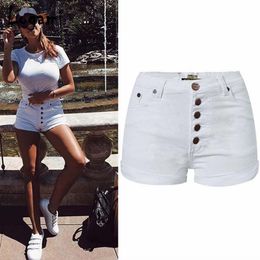 LOGAMI Highwaisted Denim Shorts Casual Elastic Jean Short Summer Shorts for Women White T200602