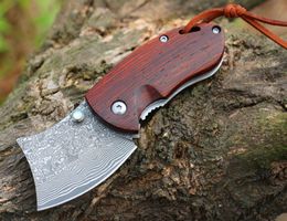 Special Offer Damascus EDC Pocket Folding Knife VG10 Damascus Steel Tanto Blade Rosewood Handle Knives With Gift Wood Box Package