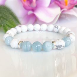 MG1091 Top Grade Aquamarine Bracelet for Women Healing Crystals Yoga Mala Bracelet Natural Howlite Gemstone Hearling Balance Bracelet